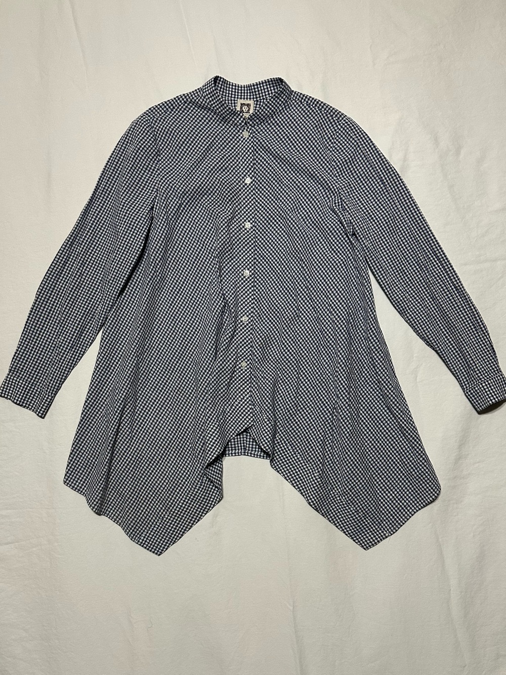 Anne Klein Navy and White Checkered Button-Front Shirt